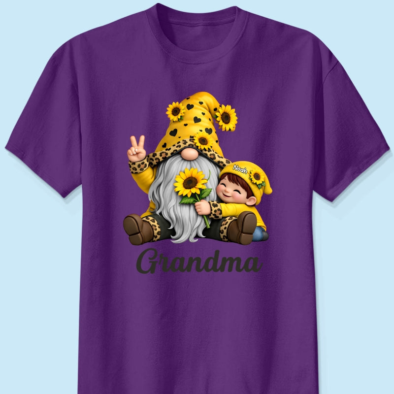Gnome Grandma & Grandkids Sunflower - Personalized Shirt - Sentimental Gift for Grandma