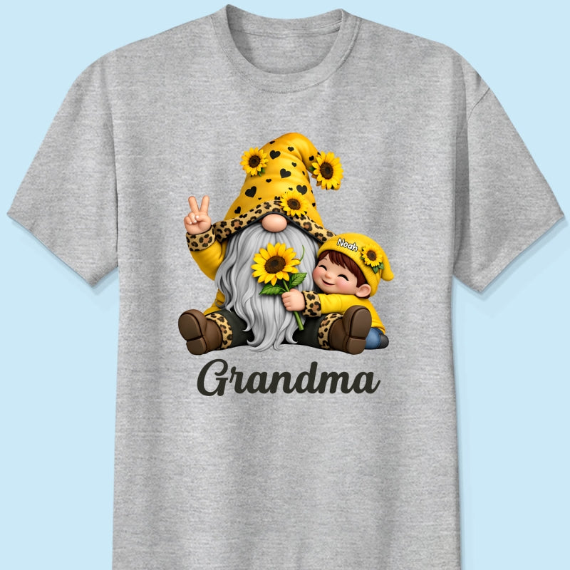 Gnome Grandma & Grandkids Sunflower - Personalized Shirt - Sentimental Gift for Grandma