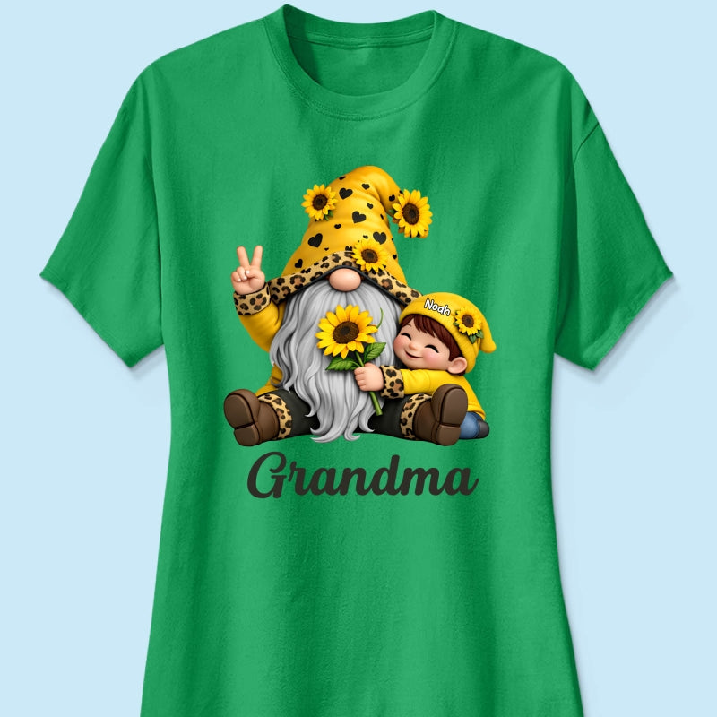 Gnome Grandma & Grandkids Sunflower - Personalized Shirt - Sentimental Gift for Grandma
