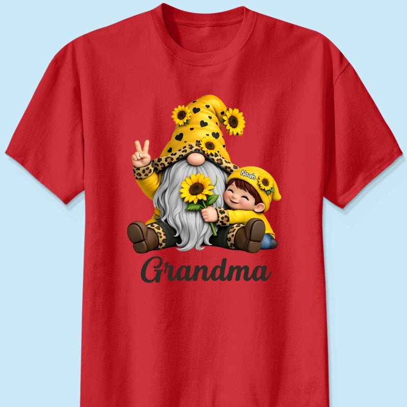 Gnome Grandma & Grandkids Sunflower - Personalized Shirt - Sentimental Gift for Grandma