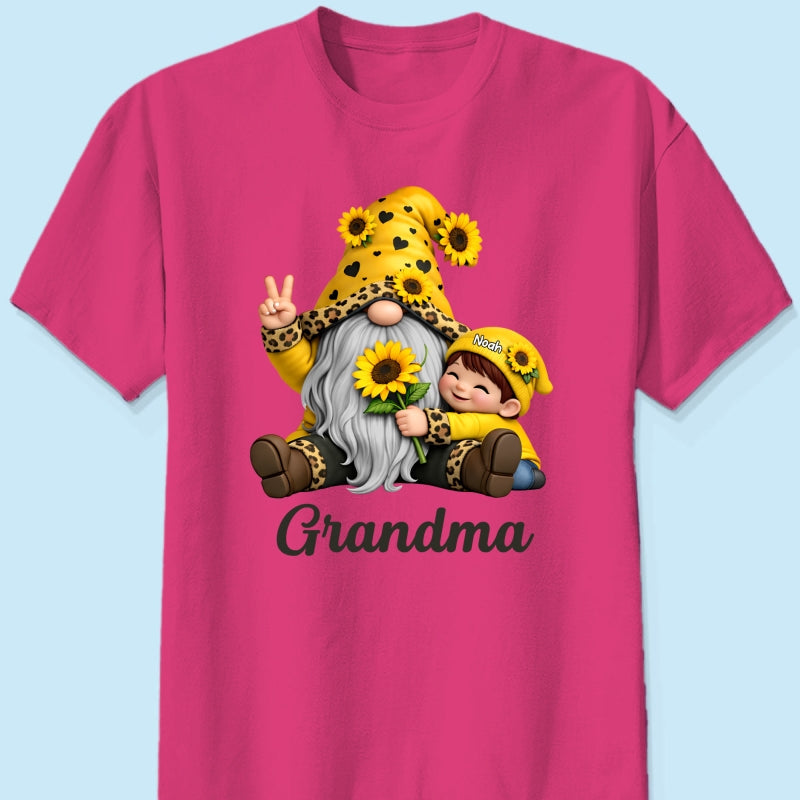 Gnome Grandma & Grandkids Sunflower - Personalized Shirt - Sentimental Gift for Grandma