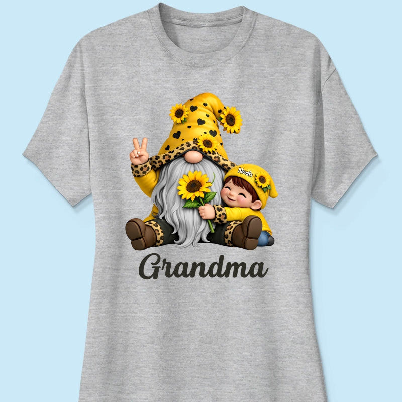 Gnome Grandma & Grandkids Sunflower - Personalized Shirt - Sentimental Gift for Grandma