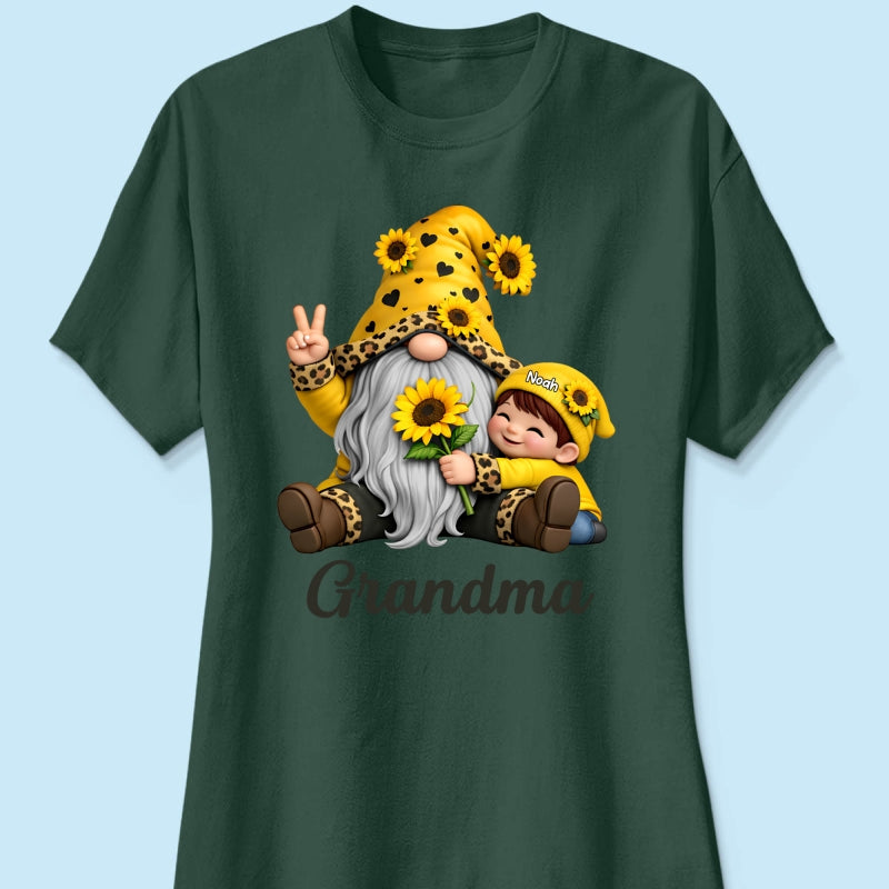 Gnome Grandma & Grandkids Sunflower - Personalized Shirt - Sentimental Gift for Grandma