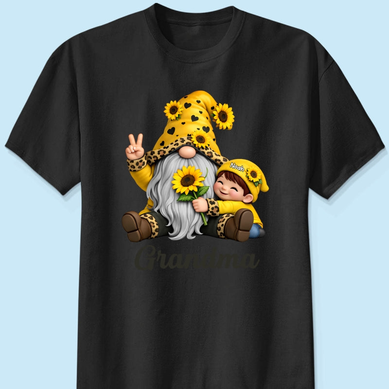 Gnome Grandma & Grandkids Sunflower - Personalized Shirt - Sentimental Gift for Grandma