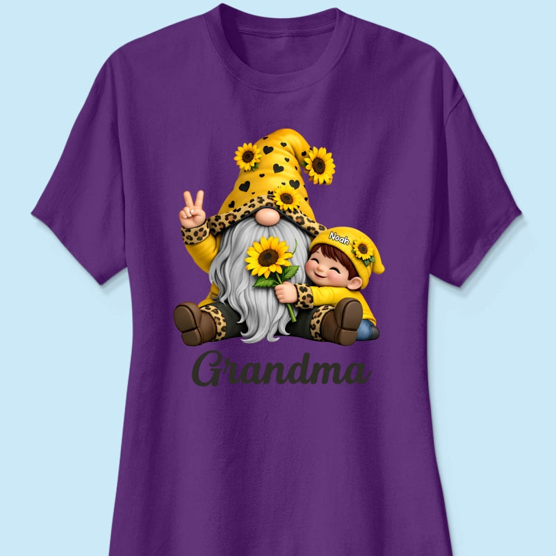 Gnome Grandma & Grandkids Sunflower - Personalized Shirt - Sentimental Gift for Grandma