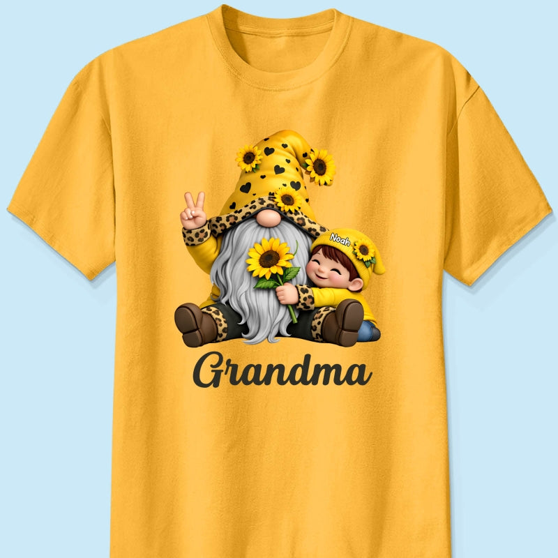 Gnome Grandma & Grandkids Sunflower - Personalized Shirt - Sentimental Gift for Grandma