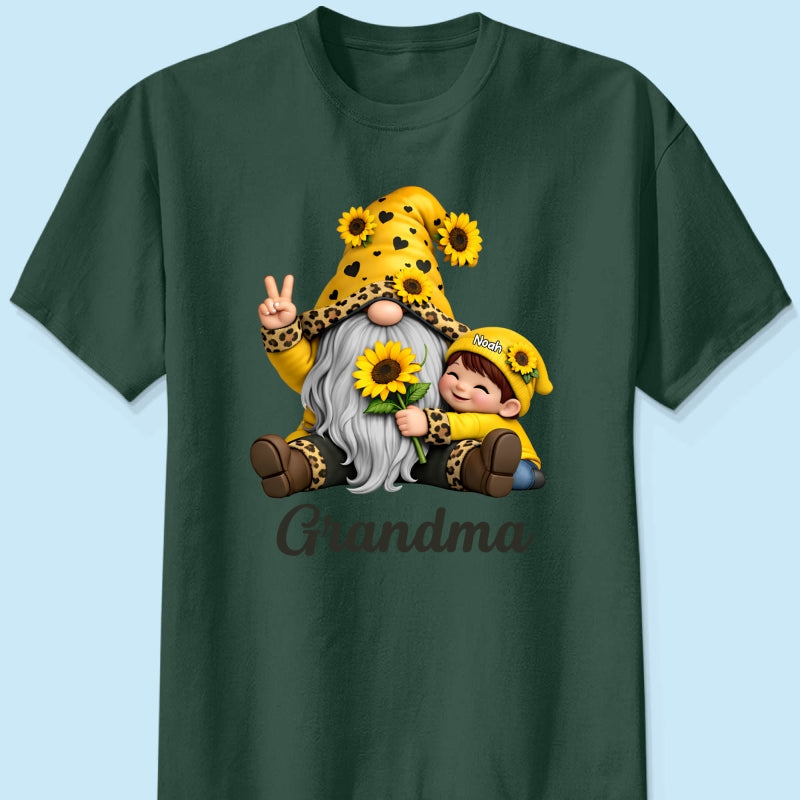 Gnome Grandma & Grandkids Sunflower - Personalized Shirt - Sentimental Gift for Grandma