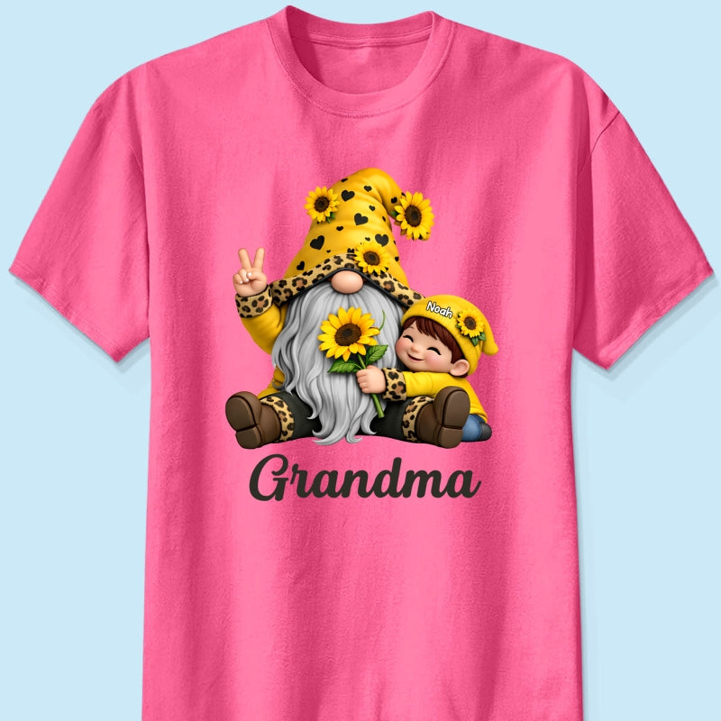 Gnome Grandma & Grandkids Sunflower - Personalized Shirt - Sentimental Gift for Grandma