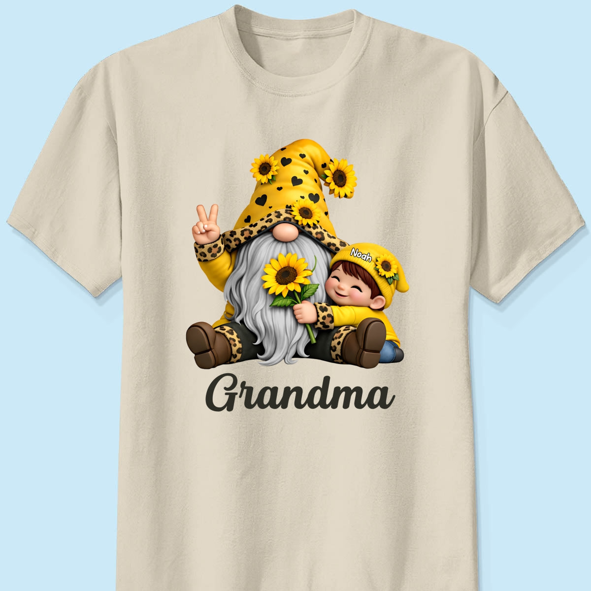 Gnome Grandma & Grandkids Sunflower - Personalized Shirt - Sentimental Gift for Grandma