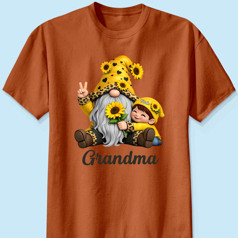 Gnome Grandma & Grandkids Sunflower - Personalized Shirt - Sentimental Gift for Grandma