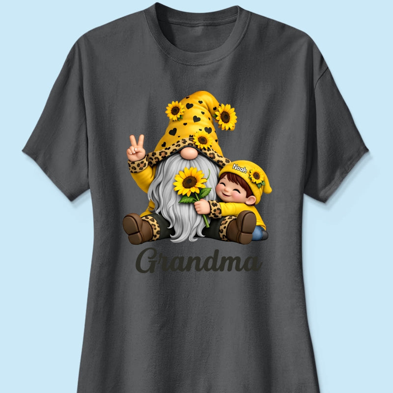 Gnome Grandma & Grandkids Sunflower - Personalized Shirt - Sentimental Gift for Grandma