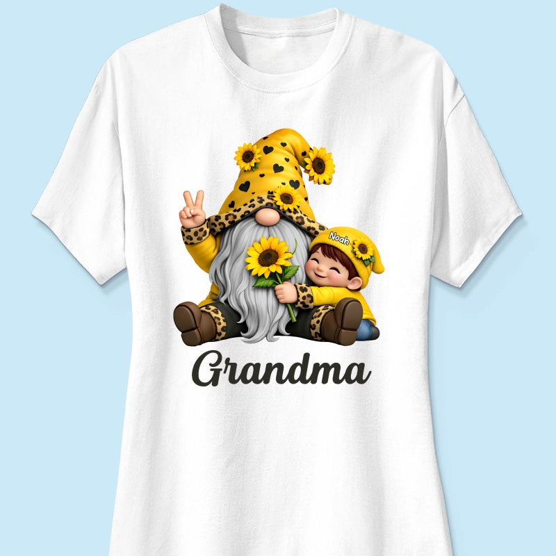 Gnome Grandma & Grandkids Sunflower - Personalized Shirt - Sentimental Gift for Grandma