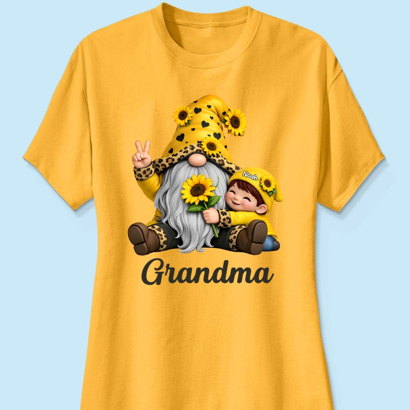 Gnome Grandma & Grandkids Sunflower - Personalized Shirt - Sentimental Gift for Grandma