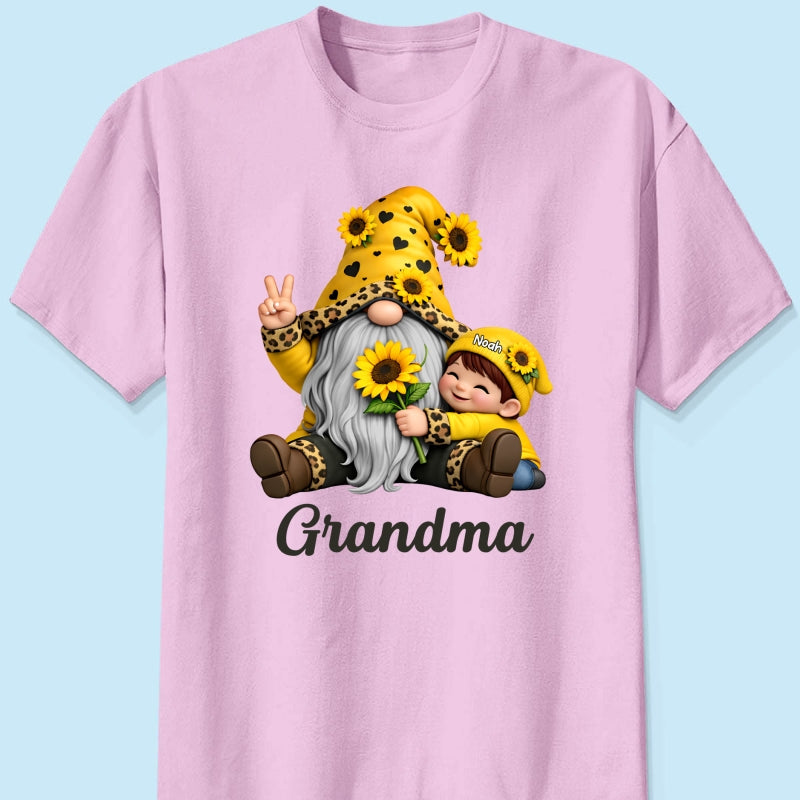 Gnome Grandma & Grandkids Sunflower - Personalized Shirt - Sentimental Gift for Grandma