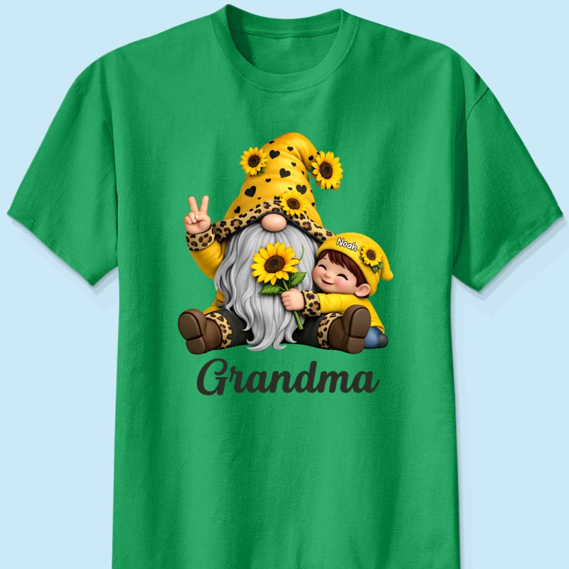 Gnome Grandma & Grandkids Sunflower - Personalized Shirt - Sentimental Gift for Grandma