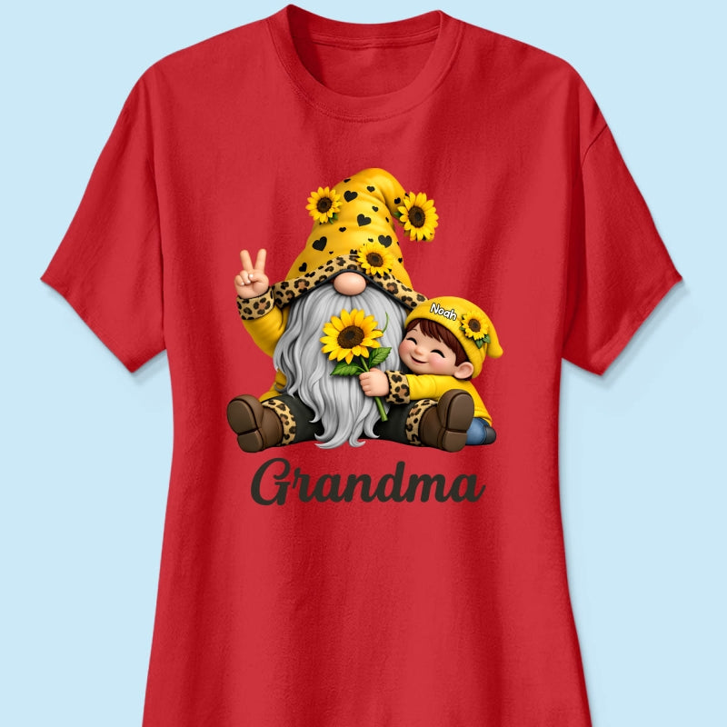 Gnome Grandma & Grandkids Sunflower - Personalized Shirt - Sentimental Gift for Grandma