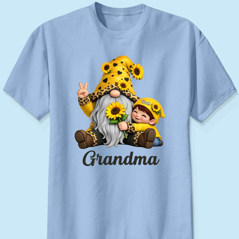 Gnome Grandma & Grandkids Sunflower - Personalized Shirt - Sentimental Gift for Grandma