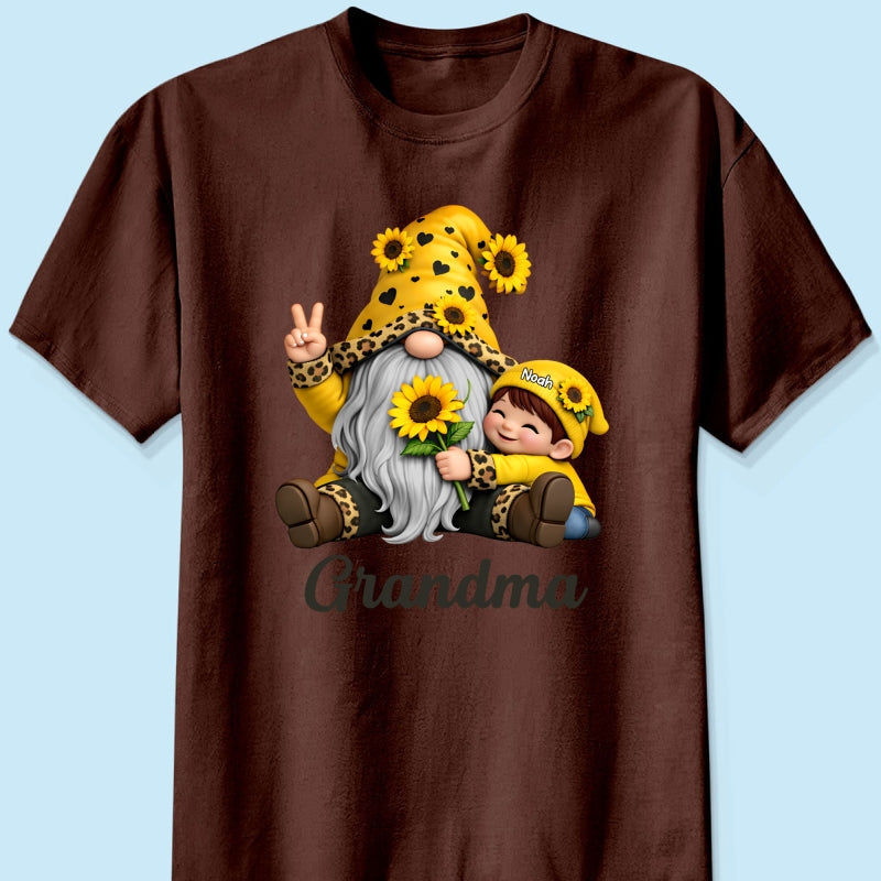 Gnome Grandma & Grandkids Sunflower - Personalized Shirt - Sentimental Gift for Grandma