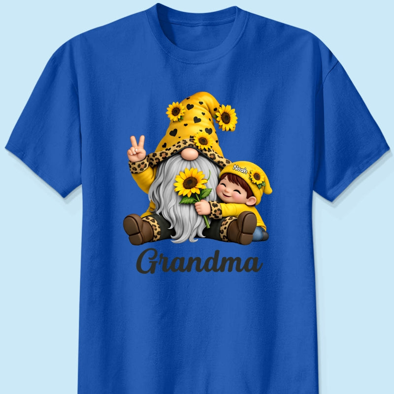 Gnome Grandma & Grandkids Sunflower - Personalized Shirt - Sentimental Gift for Grandma