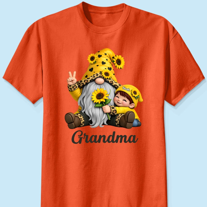 Gnome Grandma & Grandkids Sunflower - Personalized Shirt - Sentimental Gift for Grandma