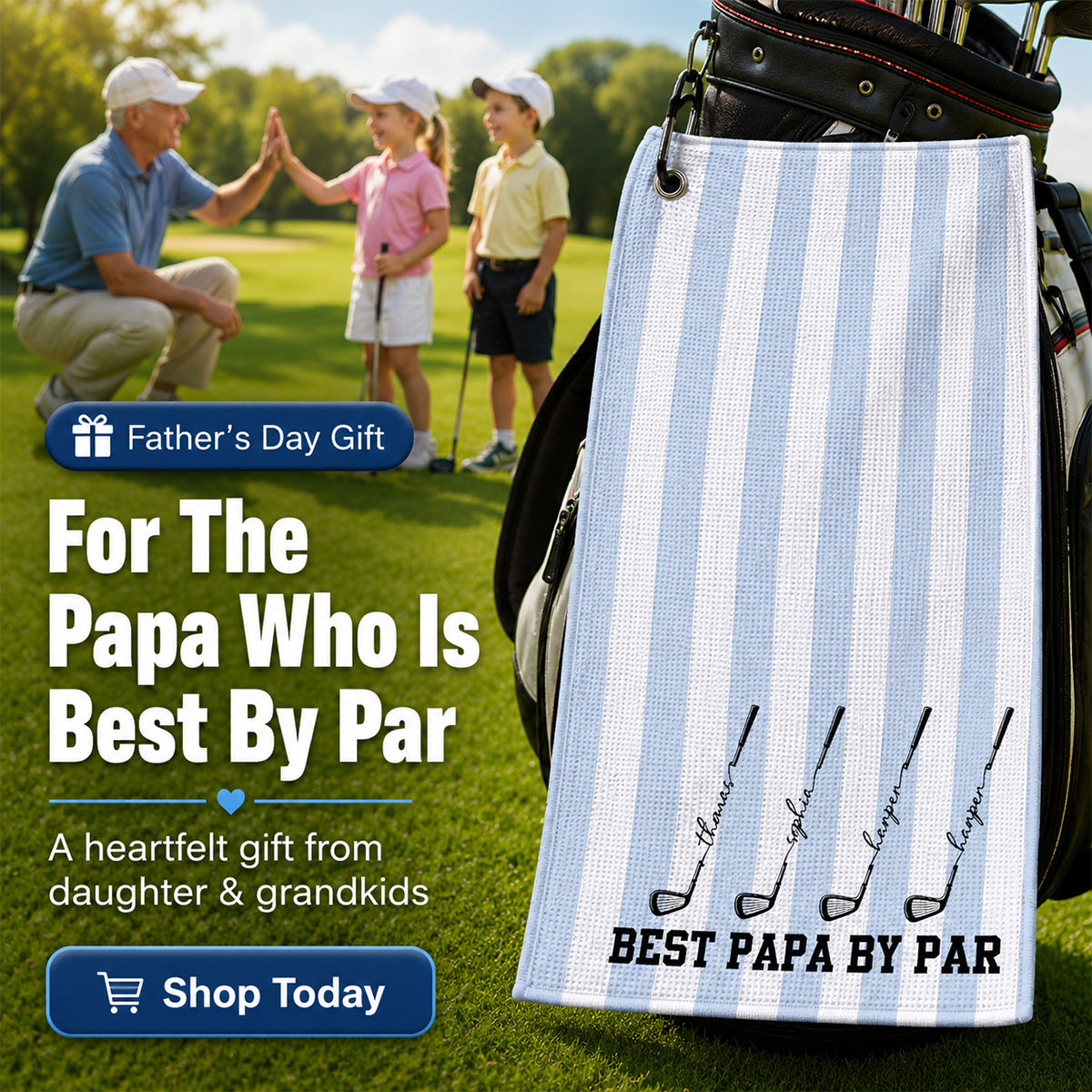 Best Dad Grandpa By Par Custom Kid Name - Personalized Golf Towel - Father's Day Gift For Golfers, Dad, Husband