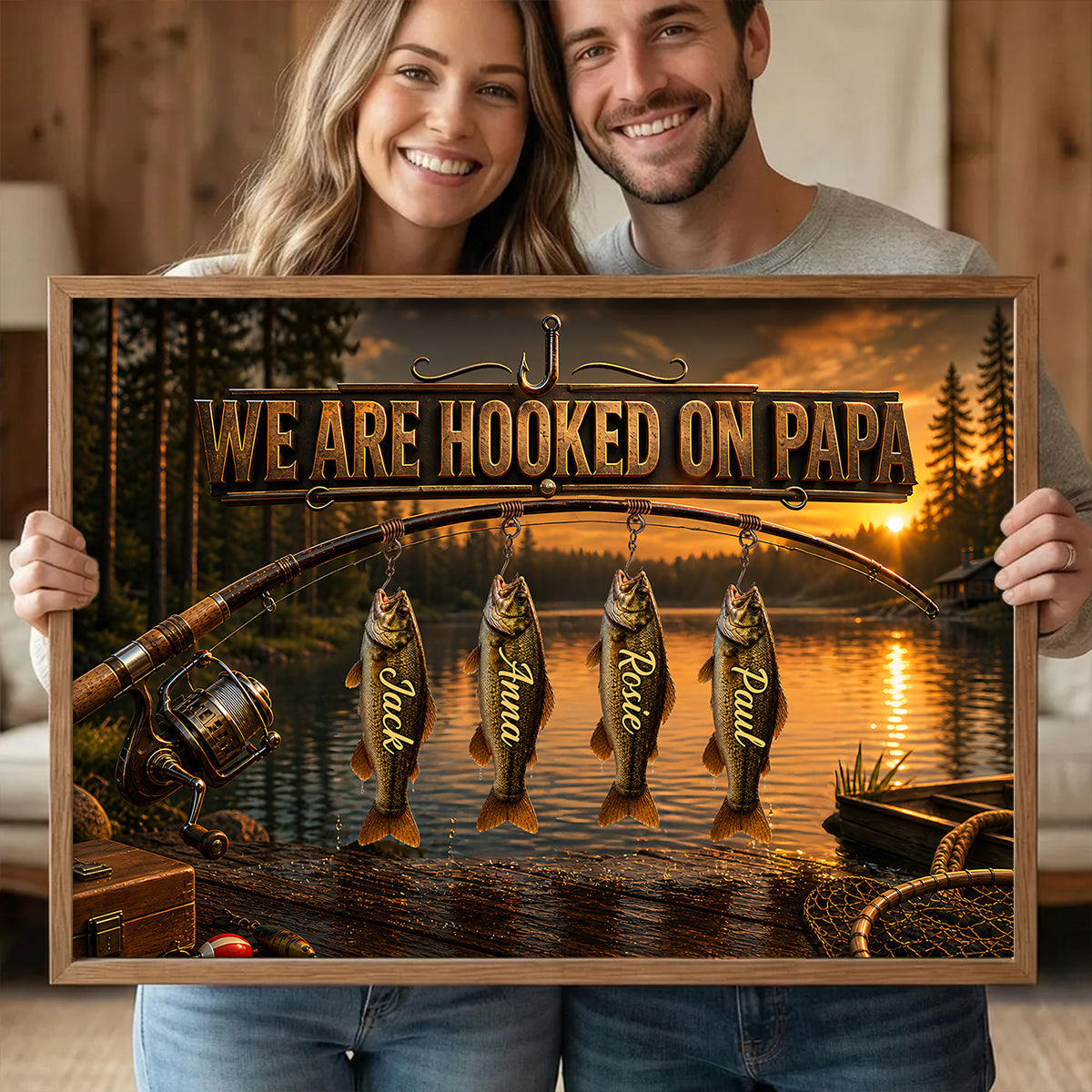 We Are Hooked On Papa Fishing - Personalized Poster - Father's Day Gift For Dad, Husband