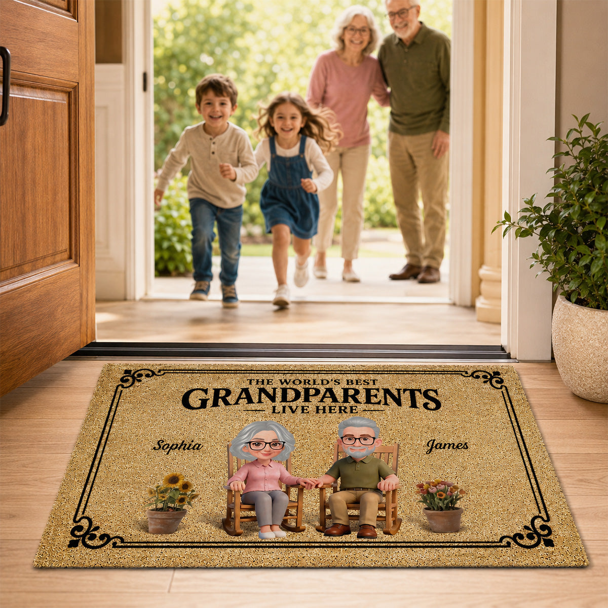 World's Best Grandparents Live Here - Personalized Doormat - Home Decor Gift, Grandkids Welcome Decorations