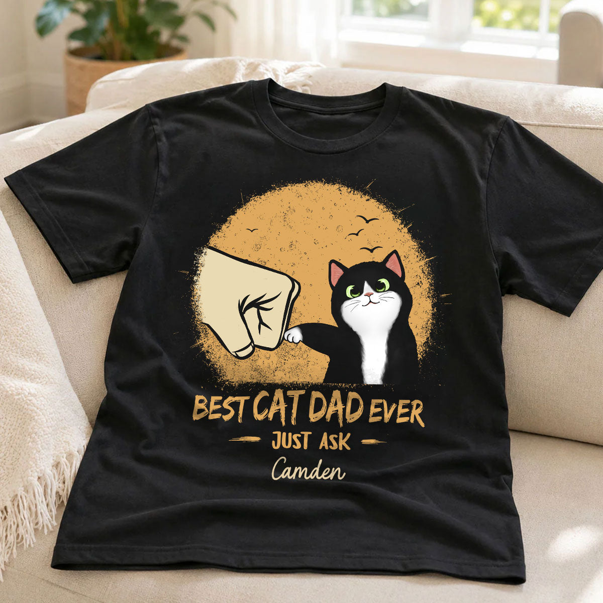 Best Cat Dad Ever Yellow Retro - Personalized Shirt - Father's Day Gift for Cat Dads, Husband