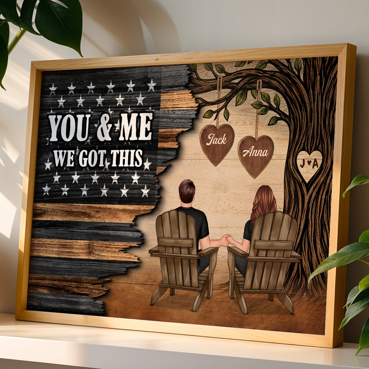 Forever Love Couple Under Tree Half Nation Flag - Personalized Poster - Valentine's Day Gift For Couple