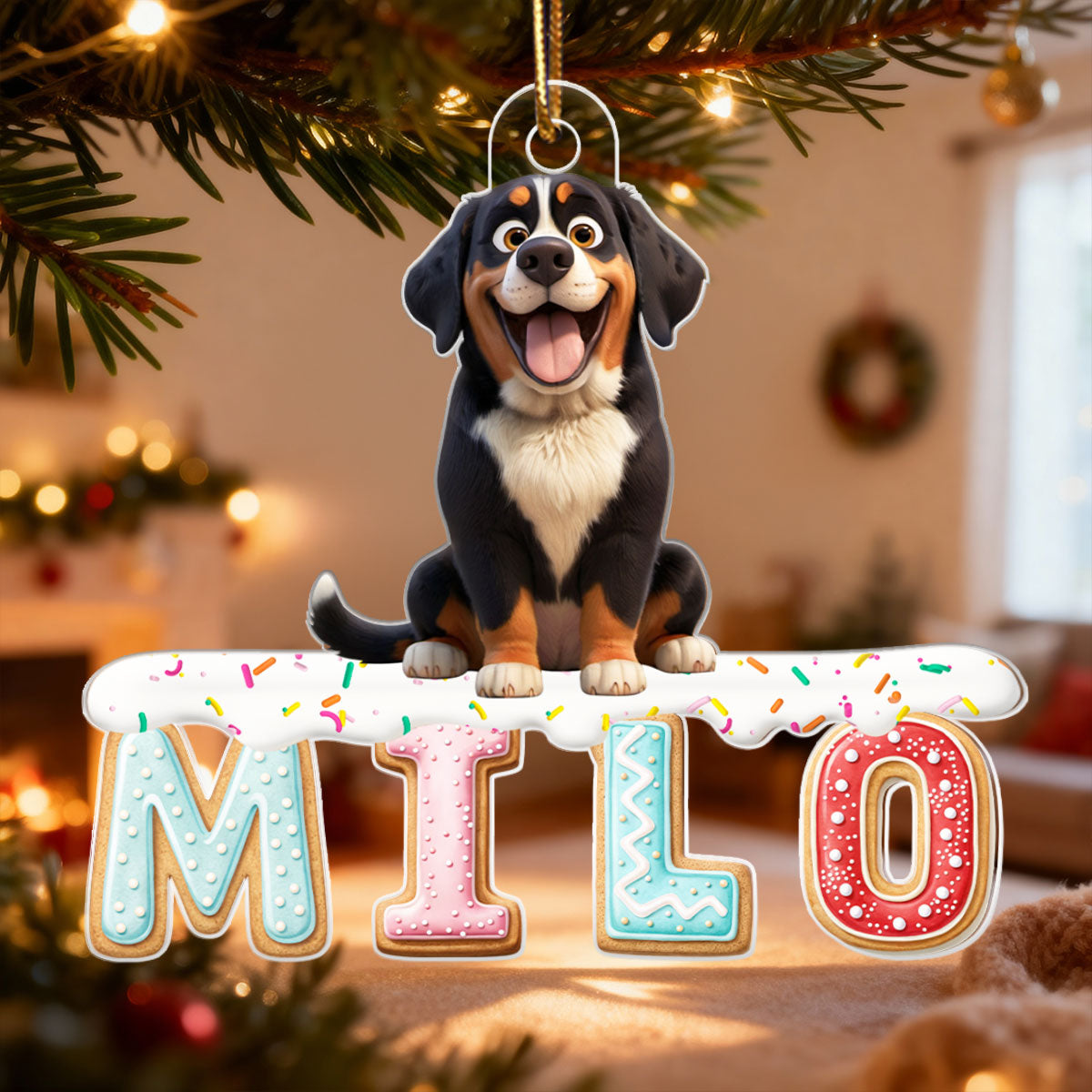 Custom Dog Name Gingerbread Pattern Alphabet - Personalized Acrylic Ornament - Unique Christmas Gift For Dog Lovers