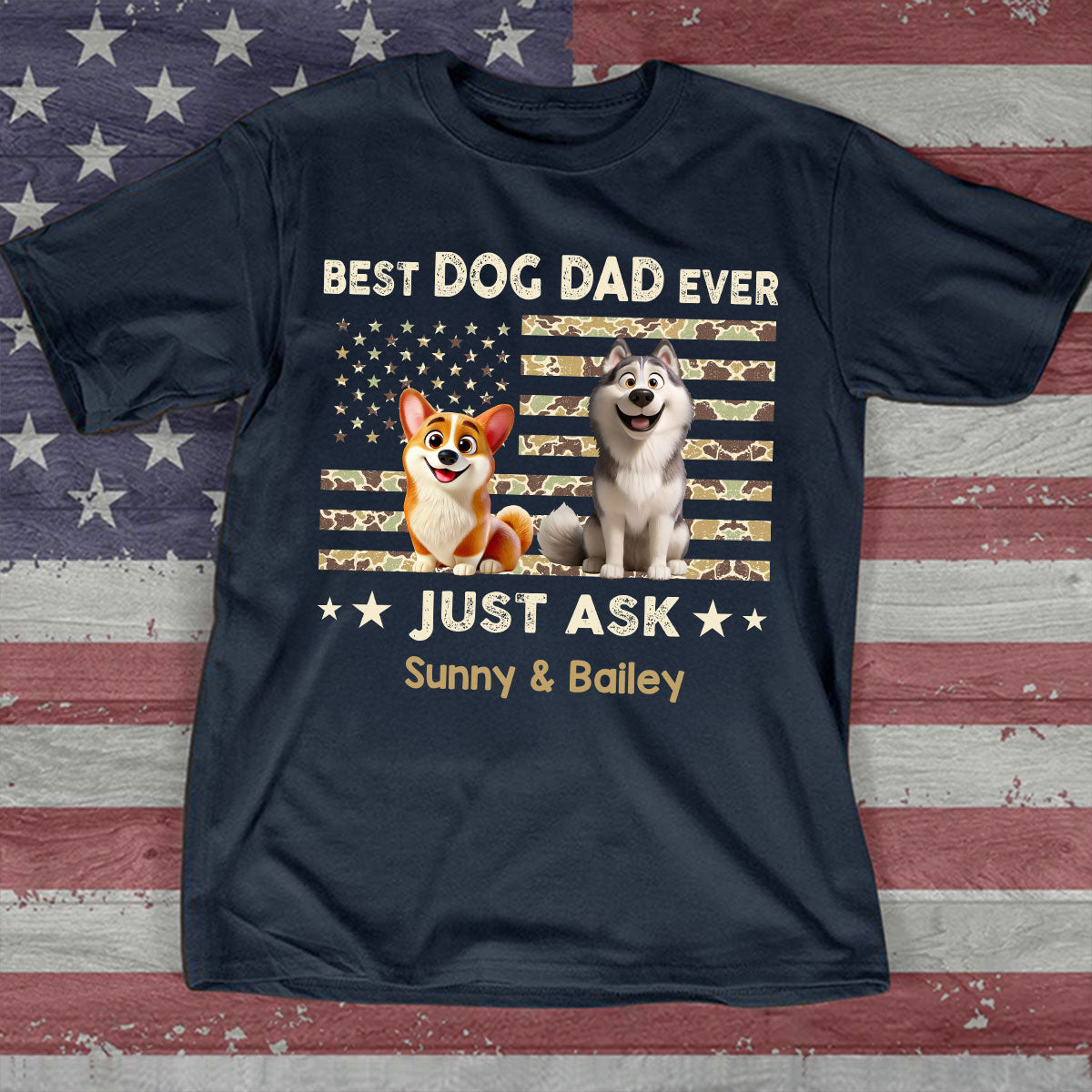 Best Dog Dad Ever Trendy Camouflage Pattern - Personalized Shirt - Father's Day Gift For Dog Dad, Dog Lovers