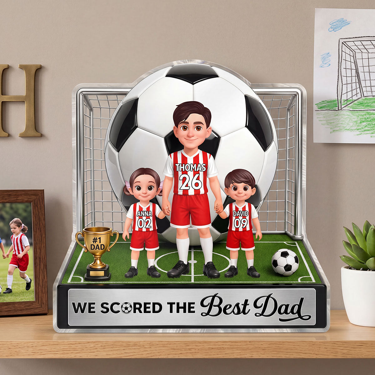 No 1 Soccer Dad And Kids We Scored The Best Dad 2D Flat Printed - Personalized Acrylic Block Plaque -  Gift For Dad, Husband, Soccer Football Fans