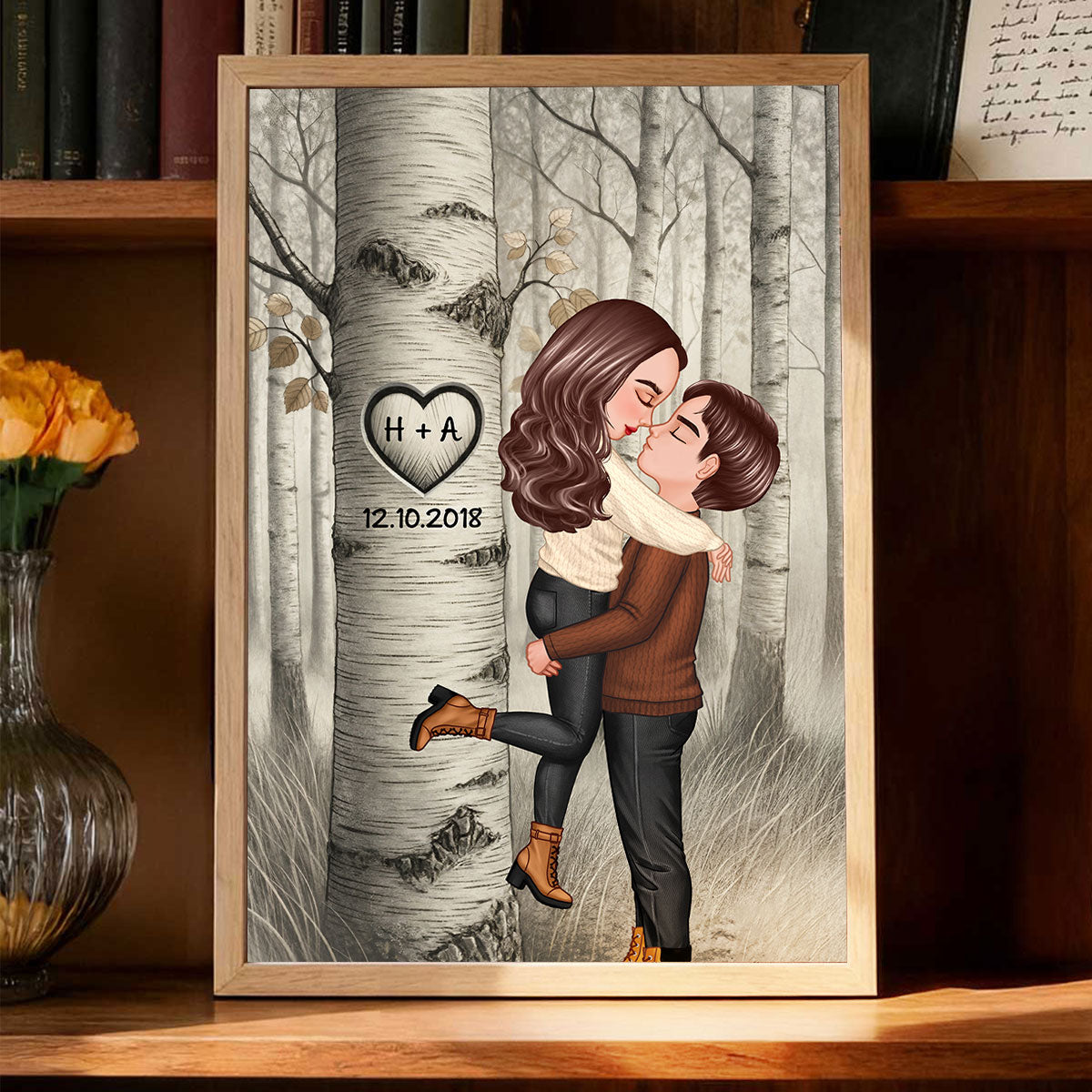 Carved in My Heart Custom Couple Art Print - Personalized Poster - Sentimental Valentine's Day Gift for him, for her