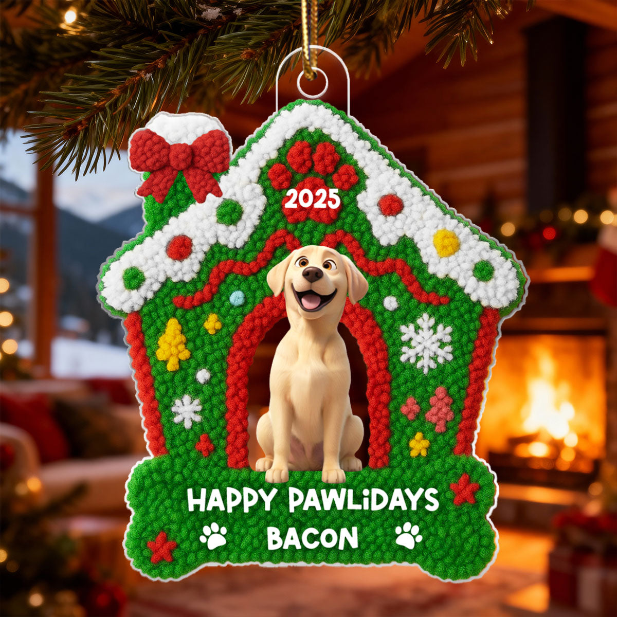 Dog Christmas Yarn Faux - Personalized Acrylic Ornament - Unique Christmas Gift For Dog Lovers