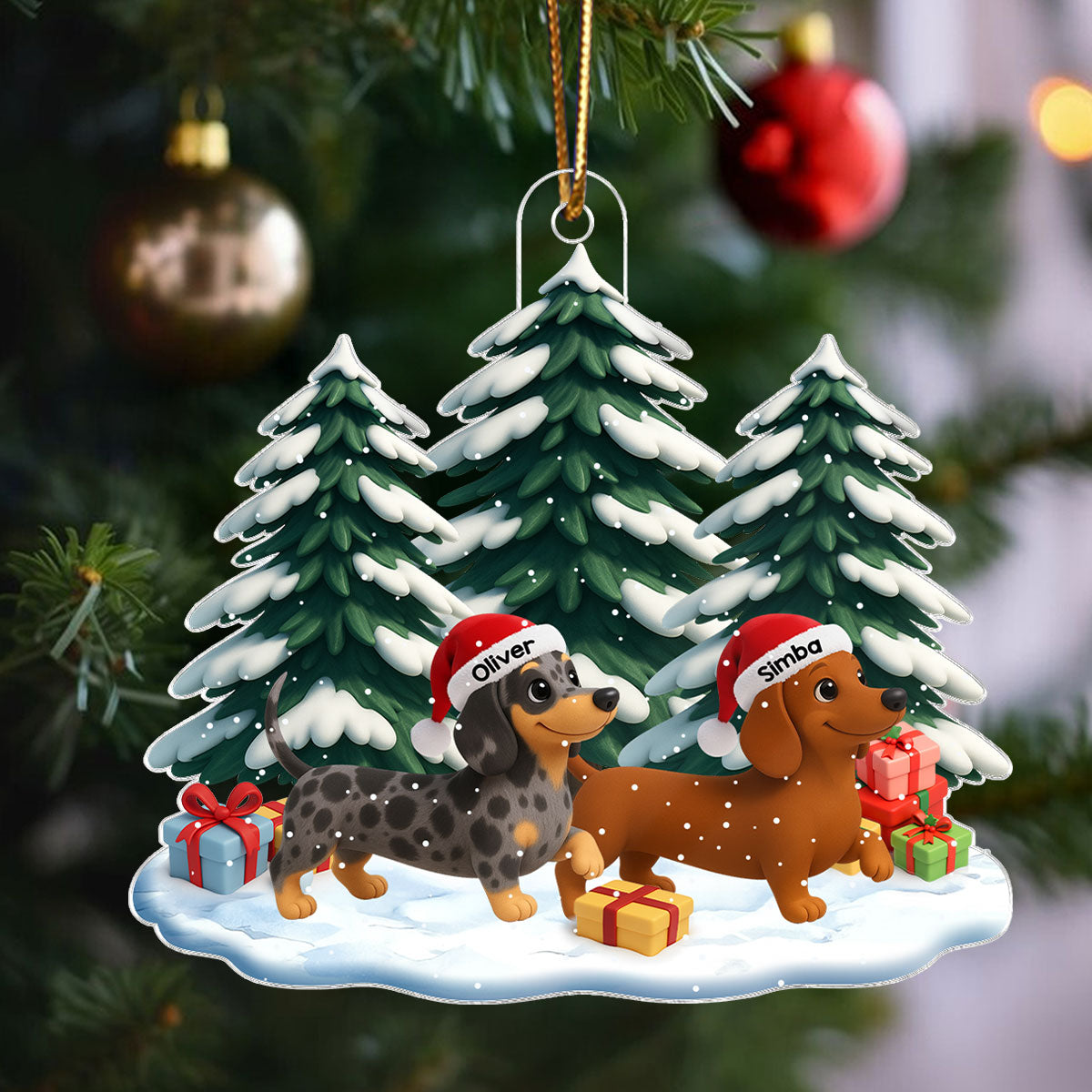 3D Effect Dog Christmas Dachshund Wiener Wonderland - Personalized Acrylic Ornament