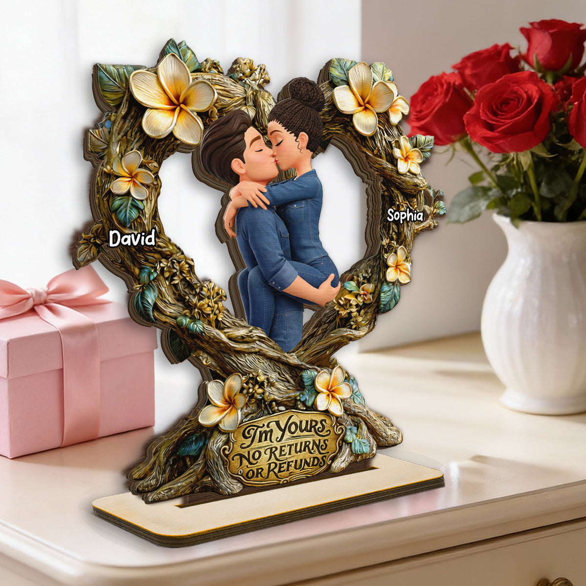 I'm Yours No Returns Or Refunds - Personalized 2-Layered Wooden Plaque - Anniversary, Valentine's Day Gift, Gift For Him, Gift For Her