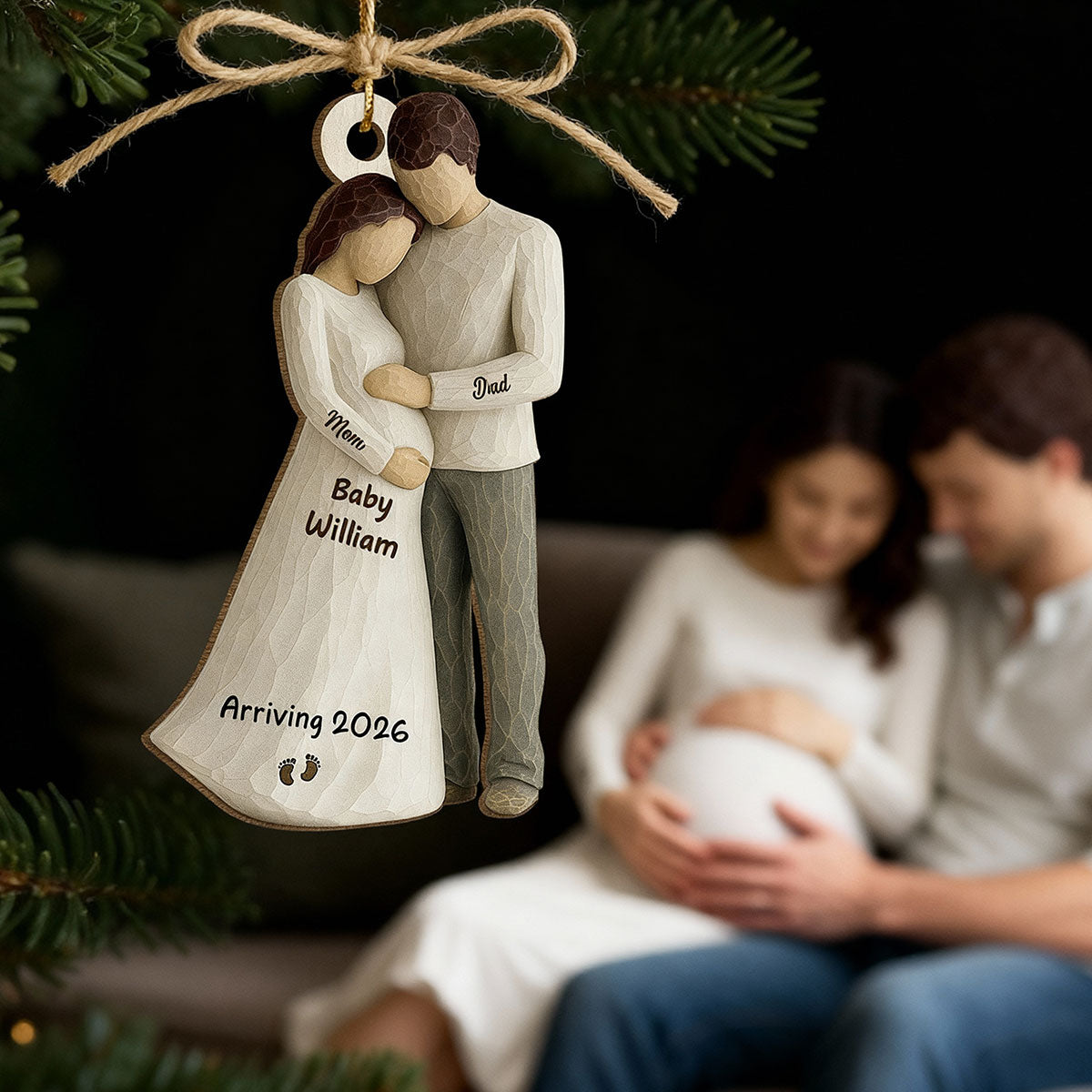 3D Effect Baby Arriving - Personalized Wooden Ornament - Couple Expecting, Pregnancy Keepsake