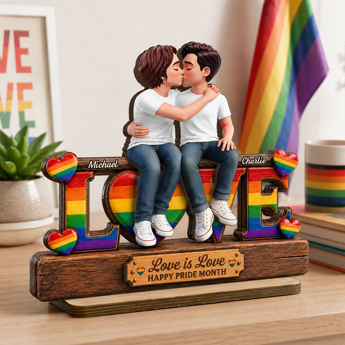 LGBT+ Couple Forever Love - Personalized 2-Layered Wooden Plaque - Gift For Couple, Happy Pride Month