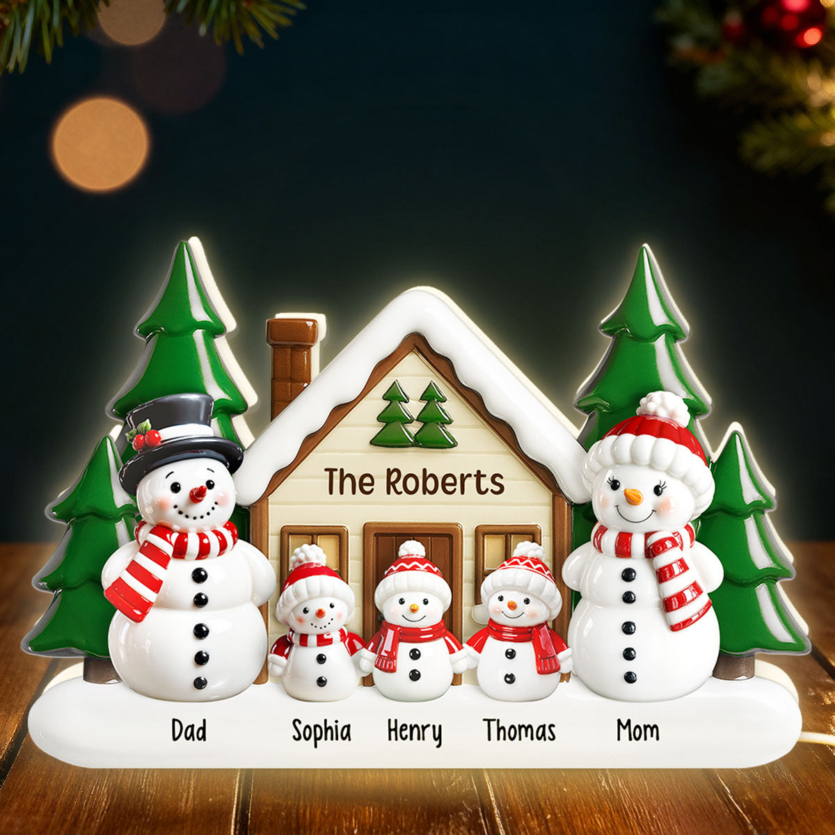 3D Effect Snowman at Grandparents' House - Personalized Light Box - Christmas Decor For Grandma, Grandpa, Family