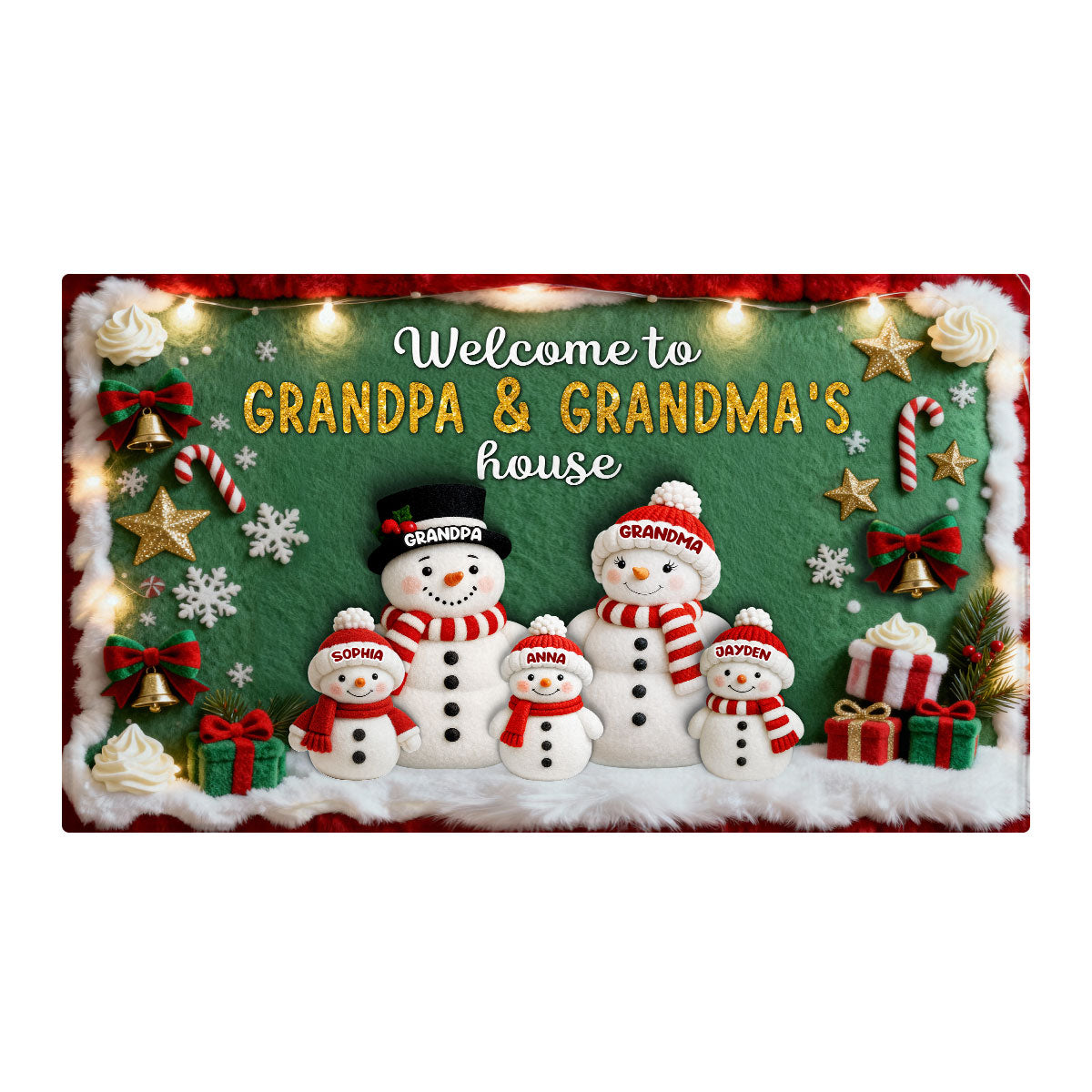 3D Effect Festive Christmas Snowman Welcome To Grandma Grandpa House - Personalized Doormat - Gift For Grandparents