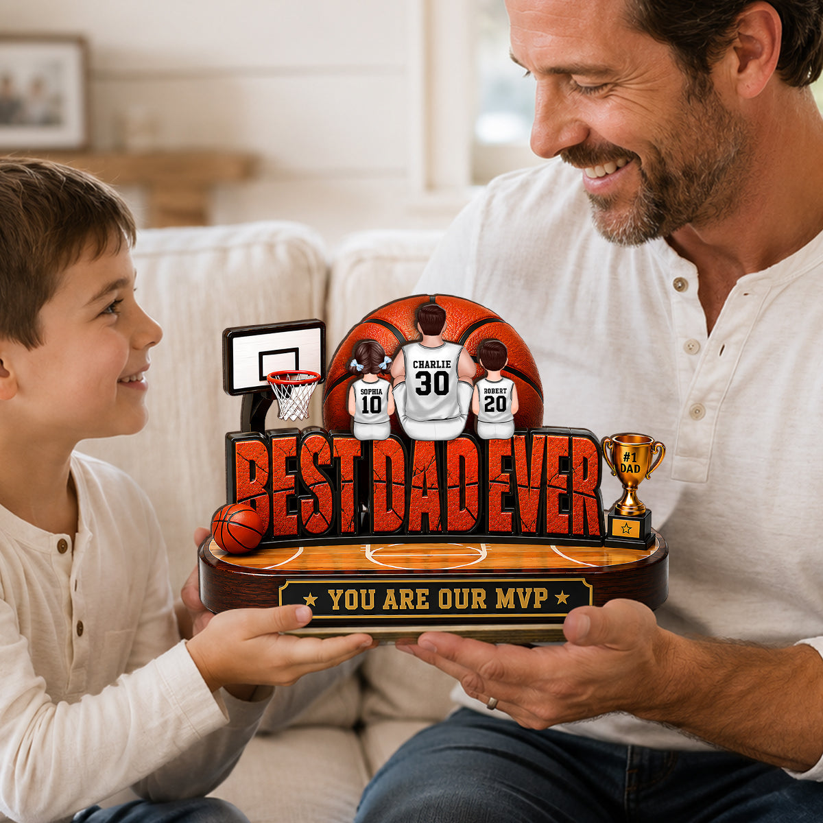 Best Dad Ever Basket Dad & Kids - Personalized 2-Layered Wooden Plaque -  Gift For Dad, Husband