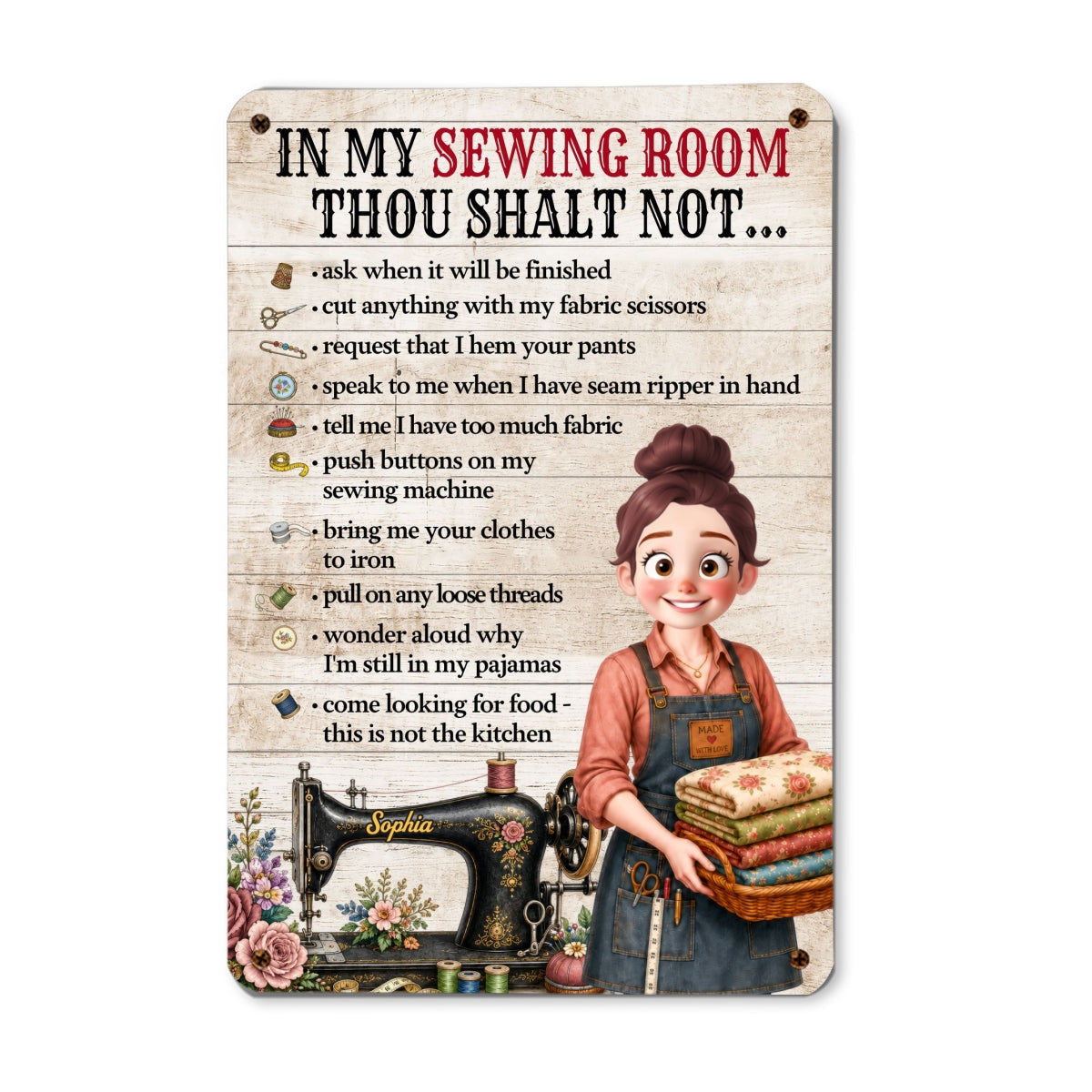 My Sewing Room Rules Sewing Girl - Personalized Metal Sign - Craft Room Decor