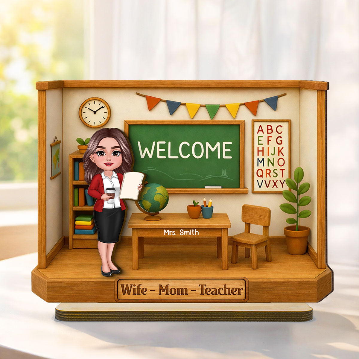 Wife Mom Teacher - Personalized 2-Layered Wooden Plaque - Gift For Teacher Mom