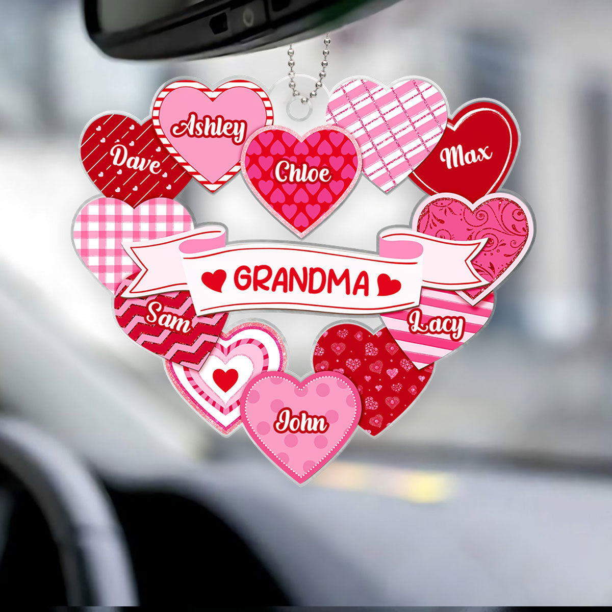 Grandma's Sweethearts Coquette Valentine's Day - Personalized Car Hanger Ornament - Gift For Grandma