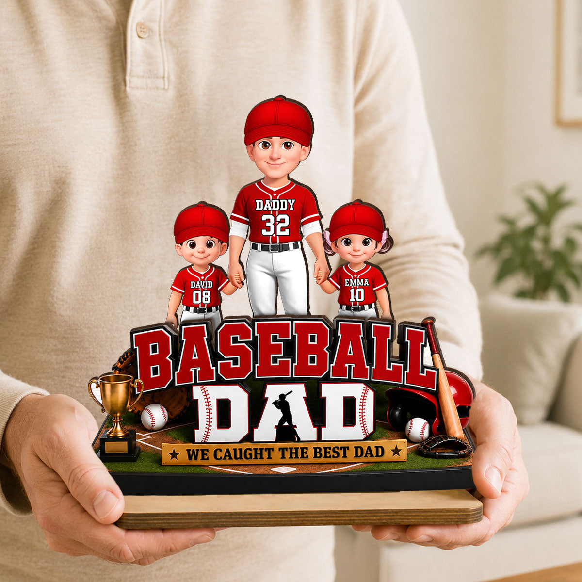 The Best Catch Baseball Dad & Kids - Personalized 2-Layered Wooden Plaque - Heartfelt Gift For Dad, Husband