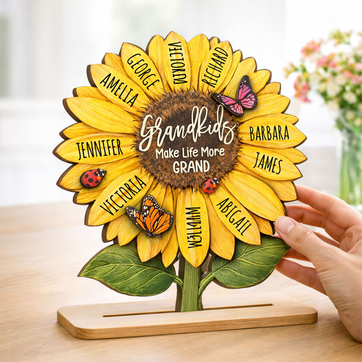 Grandkids Make Life More Grand - Personalized 2-Layered Wooden Plaque - Sentimental Mother's Day Gift for Grandma, Wife, Mom