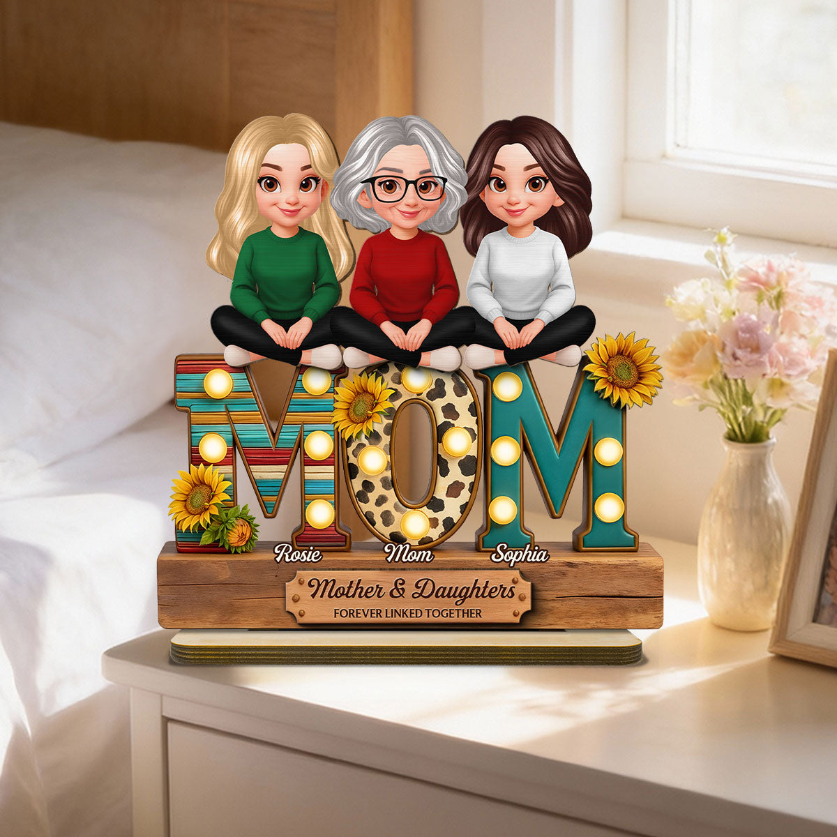 Western Patterns MOM And Daughters Sons - Personalized 2-Layered Wooden Plaque - Gift For Mom