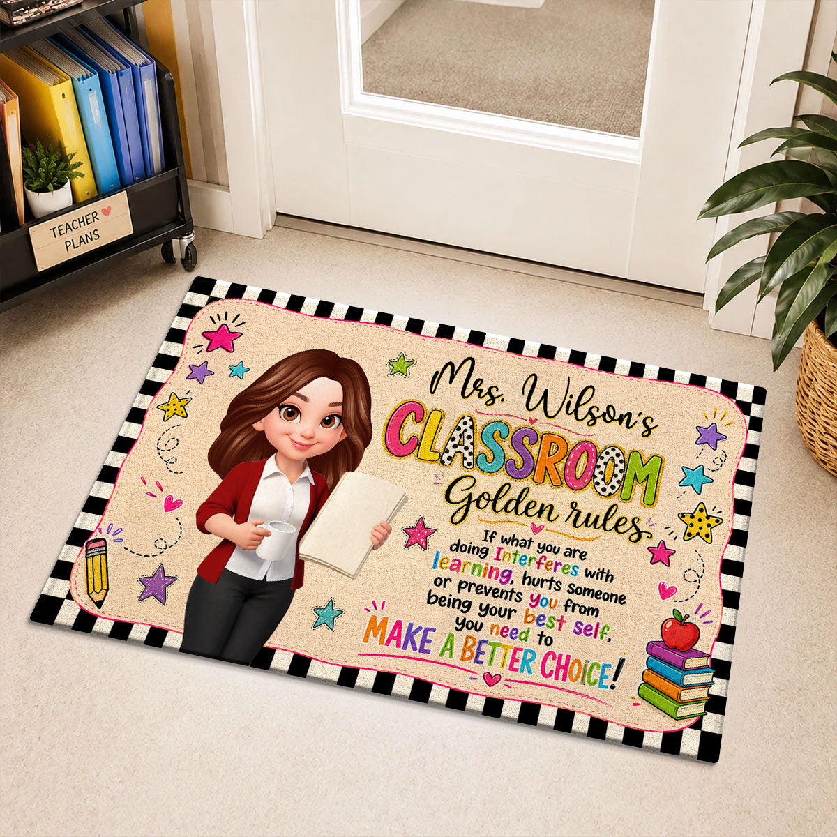 Teacher Classroom Golden Rules - Personalized Doormat - Back to School Decor, Gift for Teacher