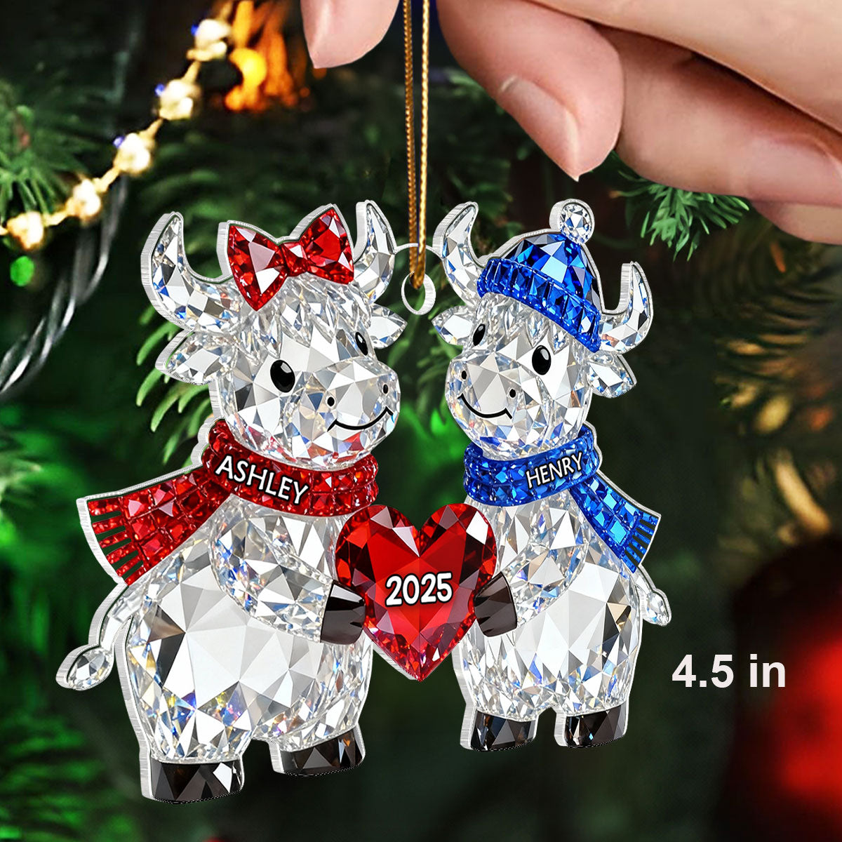 3D Crystal Effect Christmas Highland Cow Couple - Personalized Acrylic Ornament - Heartwarming Christmas Gift for Couple