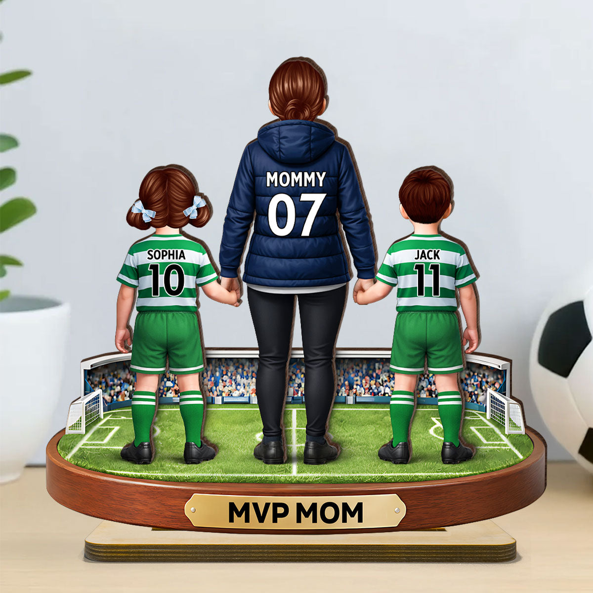 MVP Mom Soccer Mom And Kids - Personalized 2-Layered Wooden Plaque - Heartfelt Gift For Soccer Mom